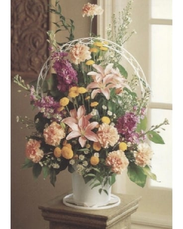 Mixed Spring Sympathy Basket Flower Arrangement