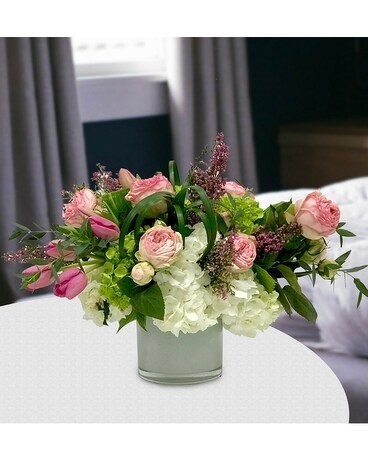 Granbury Flowers & Gifts - Lime and Pink Petals Flower Arrangement