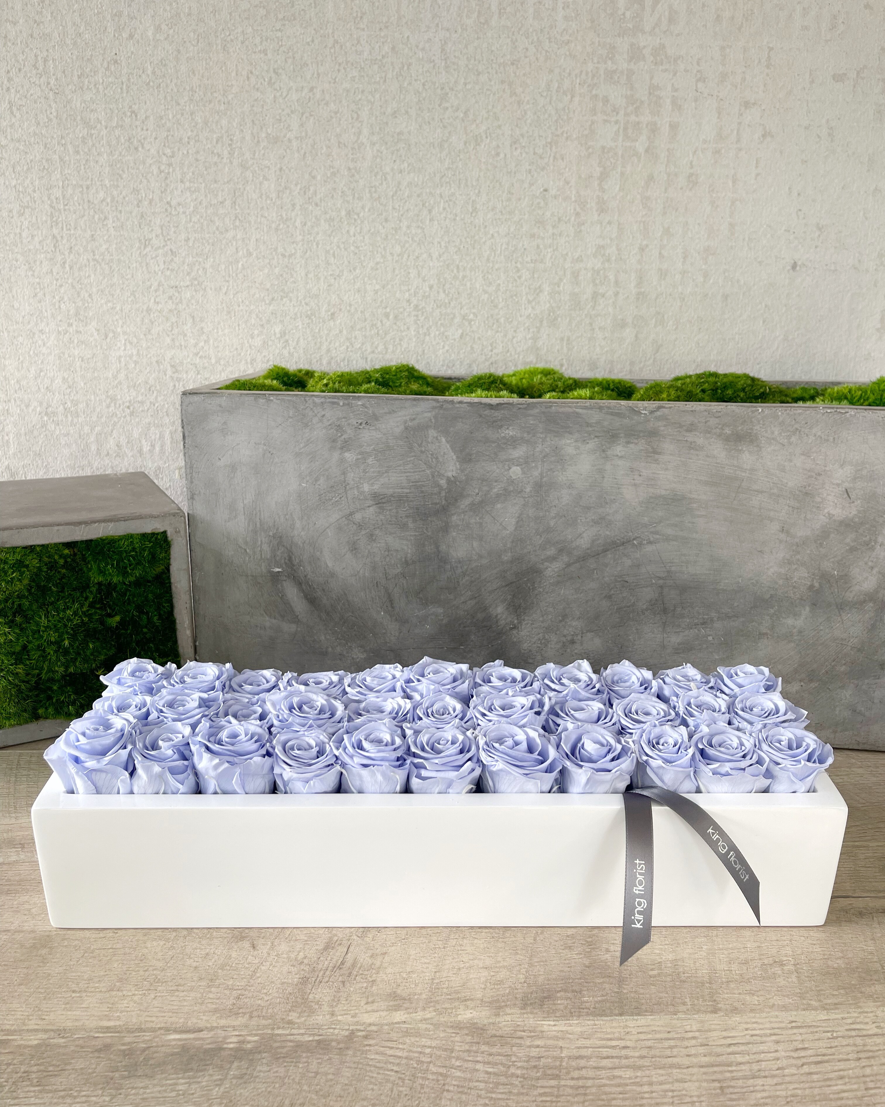 Opulent Periwinkle Preserved Roses Flower Arrangement