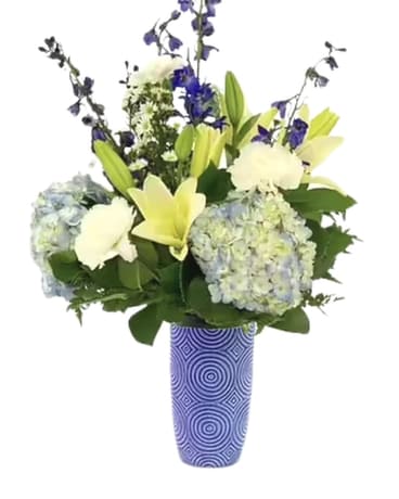 Deep Seas in Swirl Vase Flower Arrangement