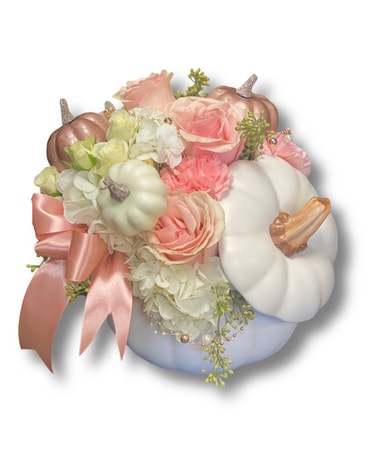 Pretty Pearls Pumpkin Flower Arrangement