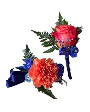 Orange Blue Boutonniere Boutonniere