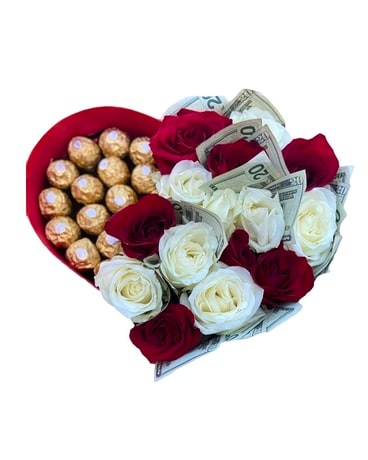 Money Heart Flower Arrangement