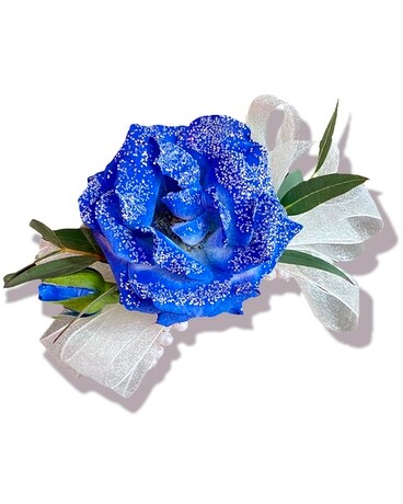 Handcrafted glitter blue corsage Flower Arrangement
