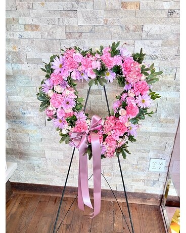 Pink heart spray Sympathy Arrangement