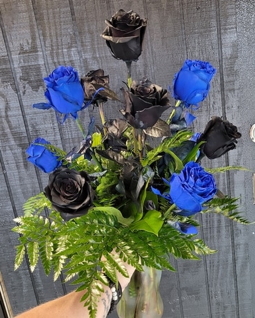 Black and Blue Roses Flower Arrangement