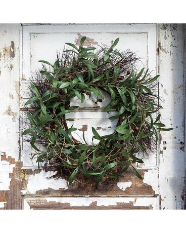 Gathered Olive and Twig Wreath Flower Arrangement