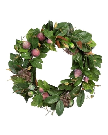 Magnolia Leaf and Fig Wreath Flower Arrangement