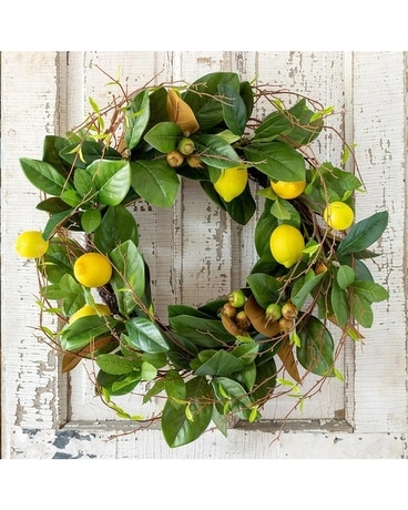 Lemon and Magnolia Leaf Wreath Flower Arrangement