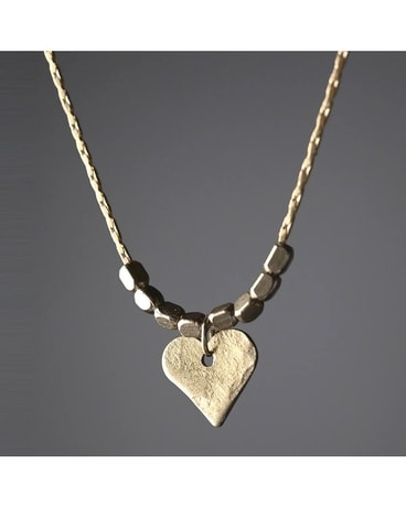 Mini Hammered Heart on Delicate Vintage Chain Flower Arrangement