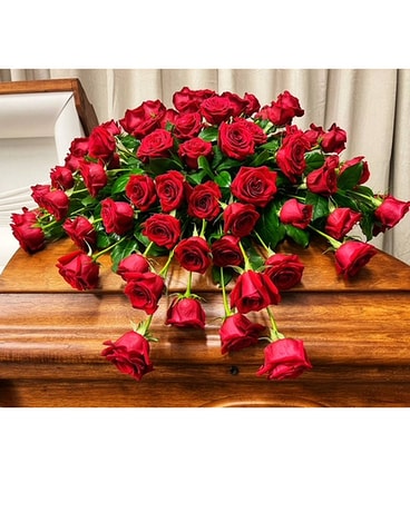 Glorious Red Casket Spray Flower Arrangement