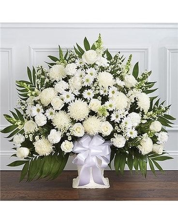 Funeral floor basket all white mix Sympathy Arrangement