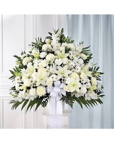 Sympathy all white mix standing basket Sympathy Arrangement