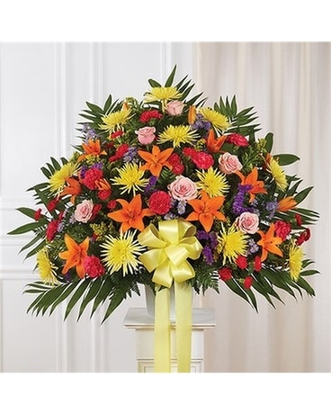 Sympathy bright mixed standing basket Flower Arrangement