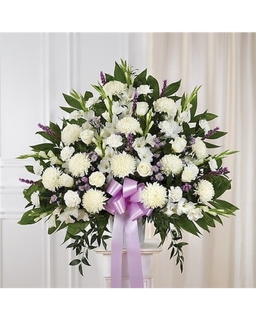 Sympathy lavender and white standing basket Sympathy Arrangement