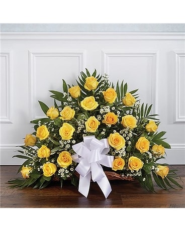 Sympathy fireside basket yellow roses Sympathy Arrangement