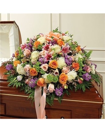 Multicolor Pastel mixed flower casket Sympathy Arrangement