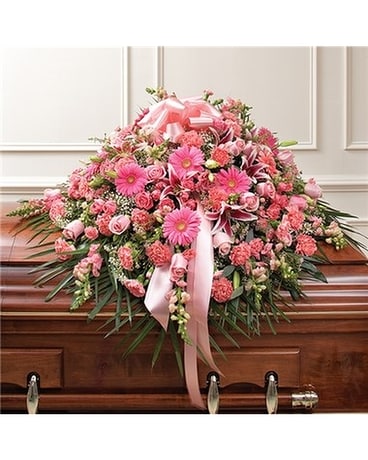 Pink mixed casket cover Sympathy Arrangement