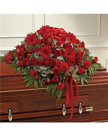 Red mixed casket cover Sympathy Arrangement