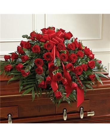 Red Rose casket cover Sympathy Arrangement