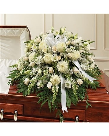 White mixed casket cover Sympathy Arrangement