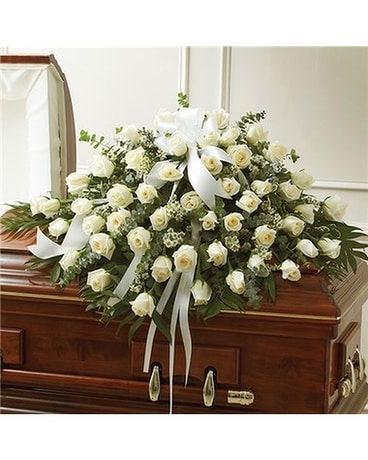 White Rose casket cover Sympathy Arrangement