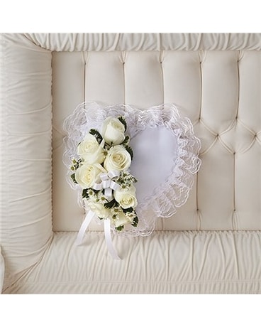 Casket satin heart pillow Sympathy Arrangement