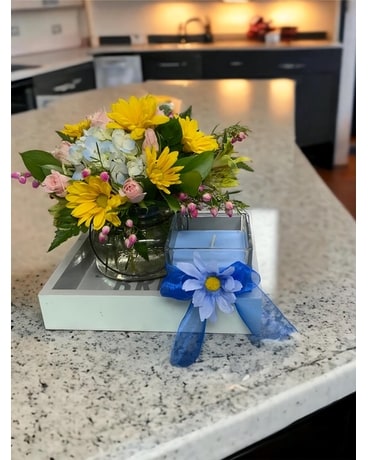 Flowers and Candle Gift Set Flower Arrangement