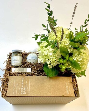 Floral Self Care Gift Basket Flower Arrangement