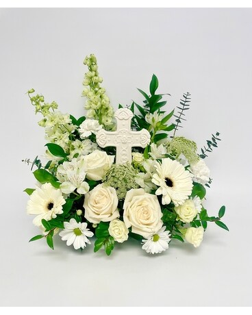 Peaceful Cross Tribute Flower Arrangement