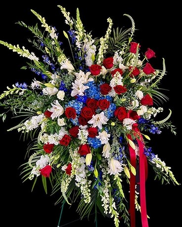 Passionate Patriotism Standing Spray Funeral Arrangement