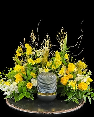 Sunny Days Half Moon Cremation Wreath Funeral Arrangement