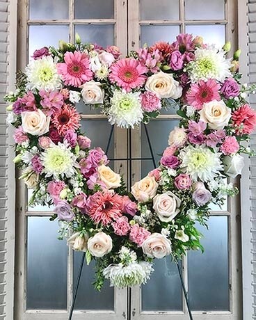 Peaceful Pastel Standing Sympathy Heart Funeral Arrangement