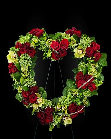 Rest in Paradise Standing Sympathy Heart Funeral Arrangement