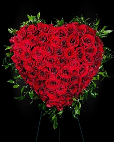 Ruby Rose Tribute Standing Heart Funeral Arrangement