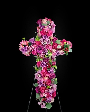 Vibrant Faith Sympathy Standing Cross Funeral Arrangement