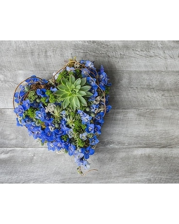 Blue Adornment Heart Funeral Arrangement