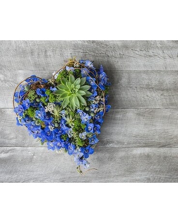 Blue Adornment Heart Funeral Arrangement