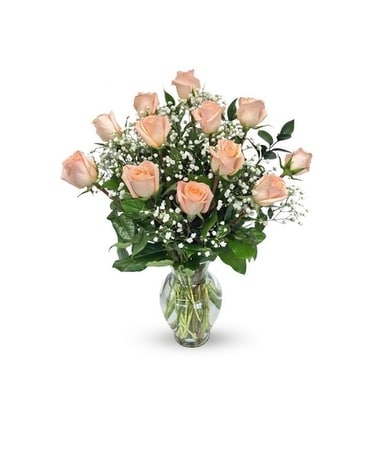 Dozen Peach Roses Flower Arrangement