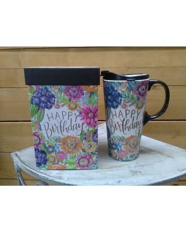 Happy Birthday Mug Flower Arrangement