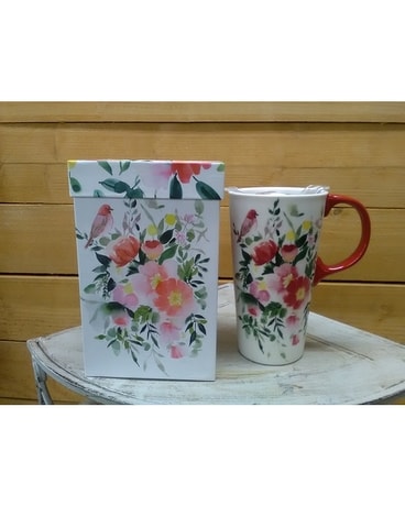 Flowers with Bird Mug Flower Arrangement