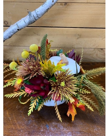 Pretty White Pumpkin Flower Arrangement