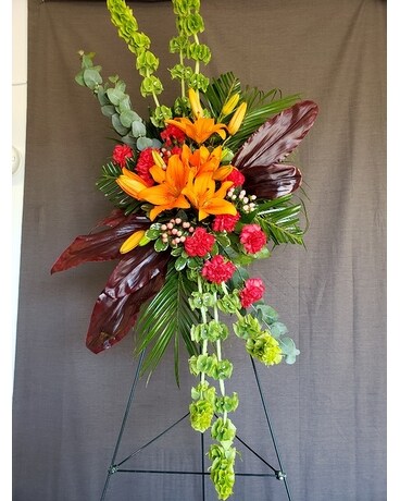Tropical Farwell Easel Spray Funeral Arrangement