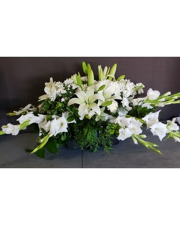 White Starburst Casket Spray Funeral Arrangement