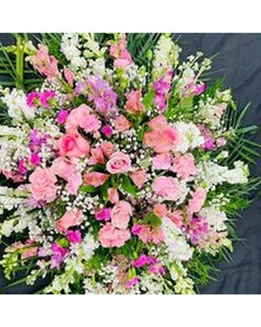 Pink and white casket cover Funeral Casket Spray Flowers