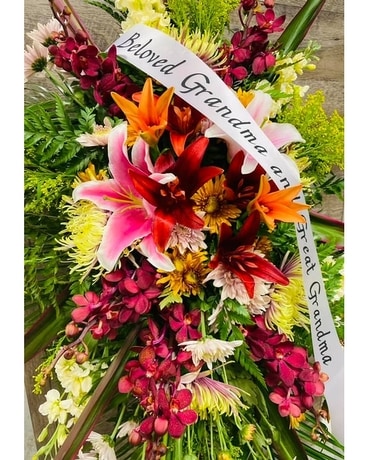 Tropical Fall Easel Funeral Casket Spray Flowers