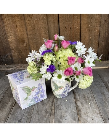 Hummingbird Mug Flower Arrangement