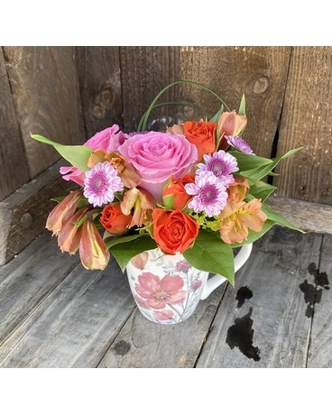 Peach Petals Mug Flower Arrangement