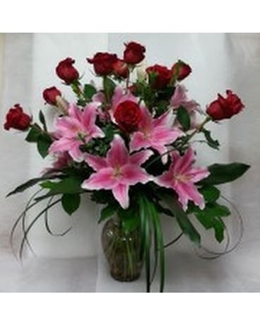 Roses with Lots of Lilies Flower Arrangement
