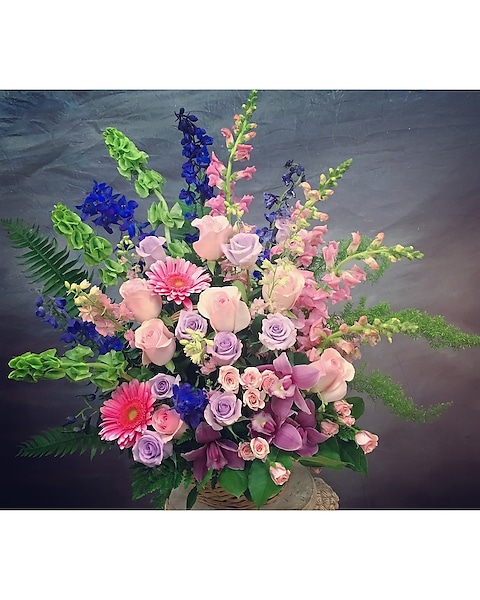 Basket of Spray Roses with Cymbidium Orchids
